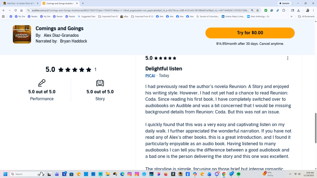 Adventures in Audiobook Production: ‘Comings and Goings’ Gets Its First Audible Review!